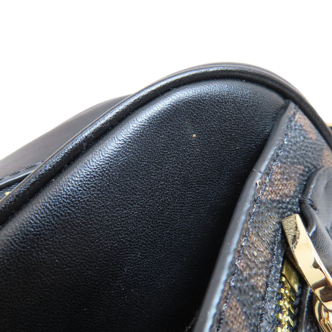 MICHAEL KORS Shoulder Bag Leather, Coated Canvas black MK signature Women Used Authentic