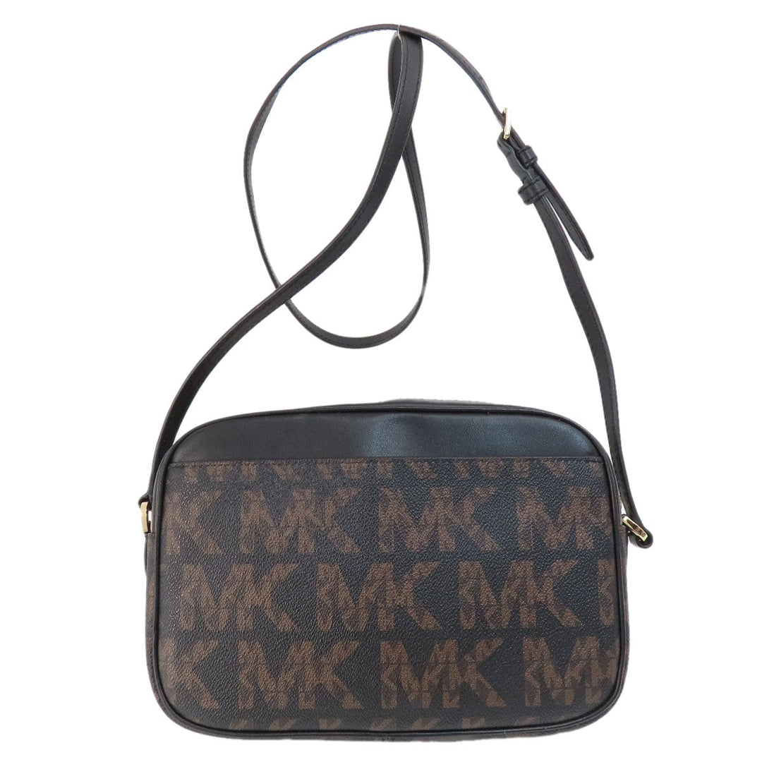 MICHAEL KORS Shoulder Bag Leather, Coated Canvas black MK signature Women Used Authentic