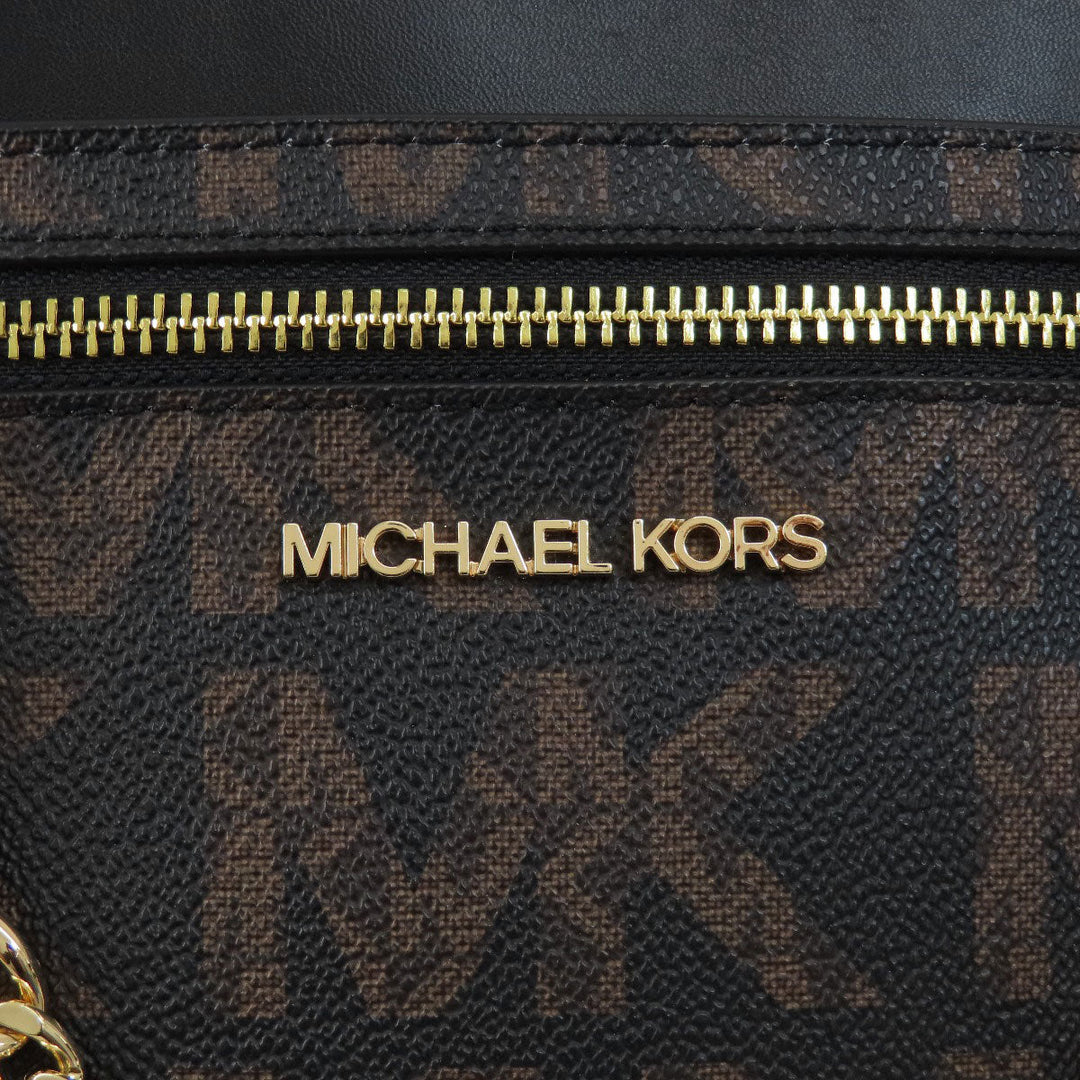MICHAEL KORS Shoulder Bag Leather, Coated Canvas black MK signature Women Used Authentic