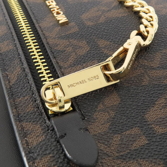 MICHAEL KORS Shoulder Bag Leather, Coated Canvas black MK signature Women Used Authentic