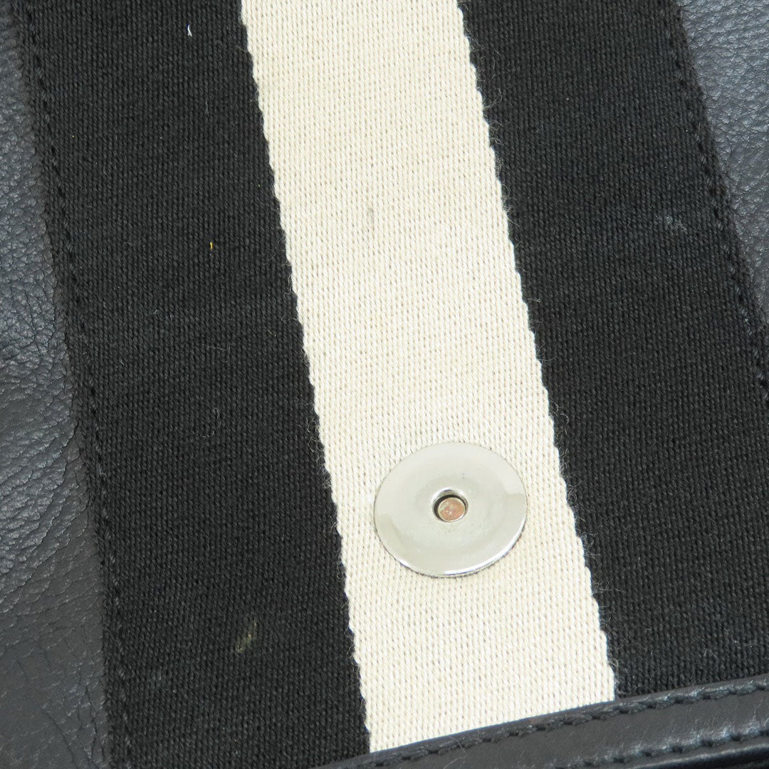 BALLY Shoulder Bag leather black stripe Women Used Authentic