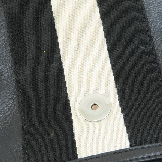 BALLY Shoulder Bag leather black stripe Women Used Authentic