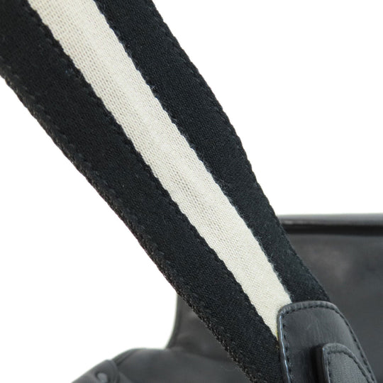 BALLY Shoulder Bag leather black stripe Women Used Authentic