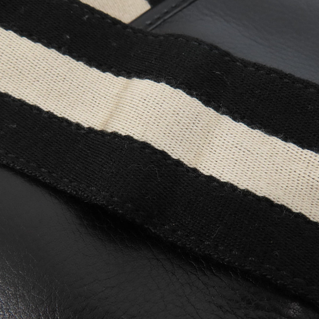 BALLY Shoulder Bag leather black stripe Women Used Authentic