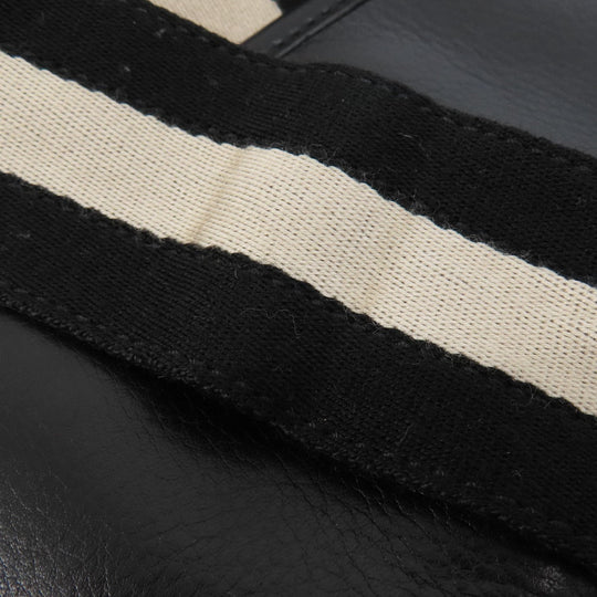 BALLY Shoulder Bag leather black stripe Women Used Authentic