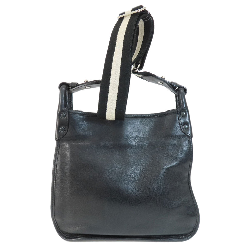 BALLY Shoulder Bag leather black stripe Women Used Authentic