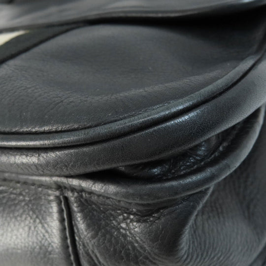 BALLY Shoulder Bag leather black stripe Women Used Authentic