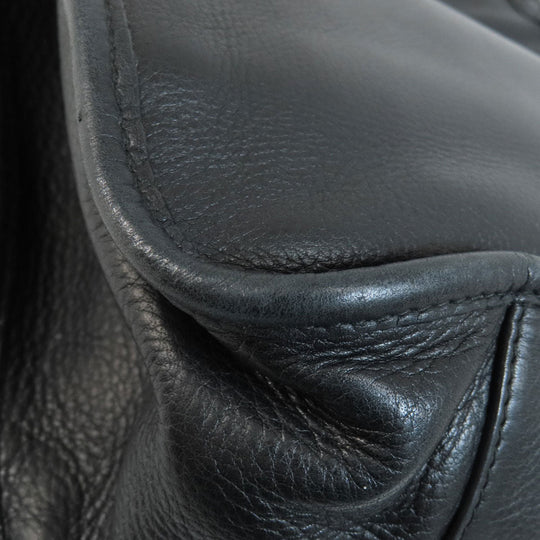 BALLY Shoulder Bag leather black stripe Women Used Authentic