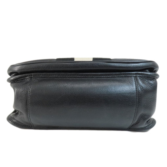 BALLY Shoulder Bag leather black stripe Women Used Authentic
