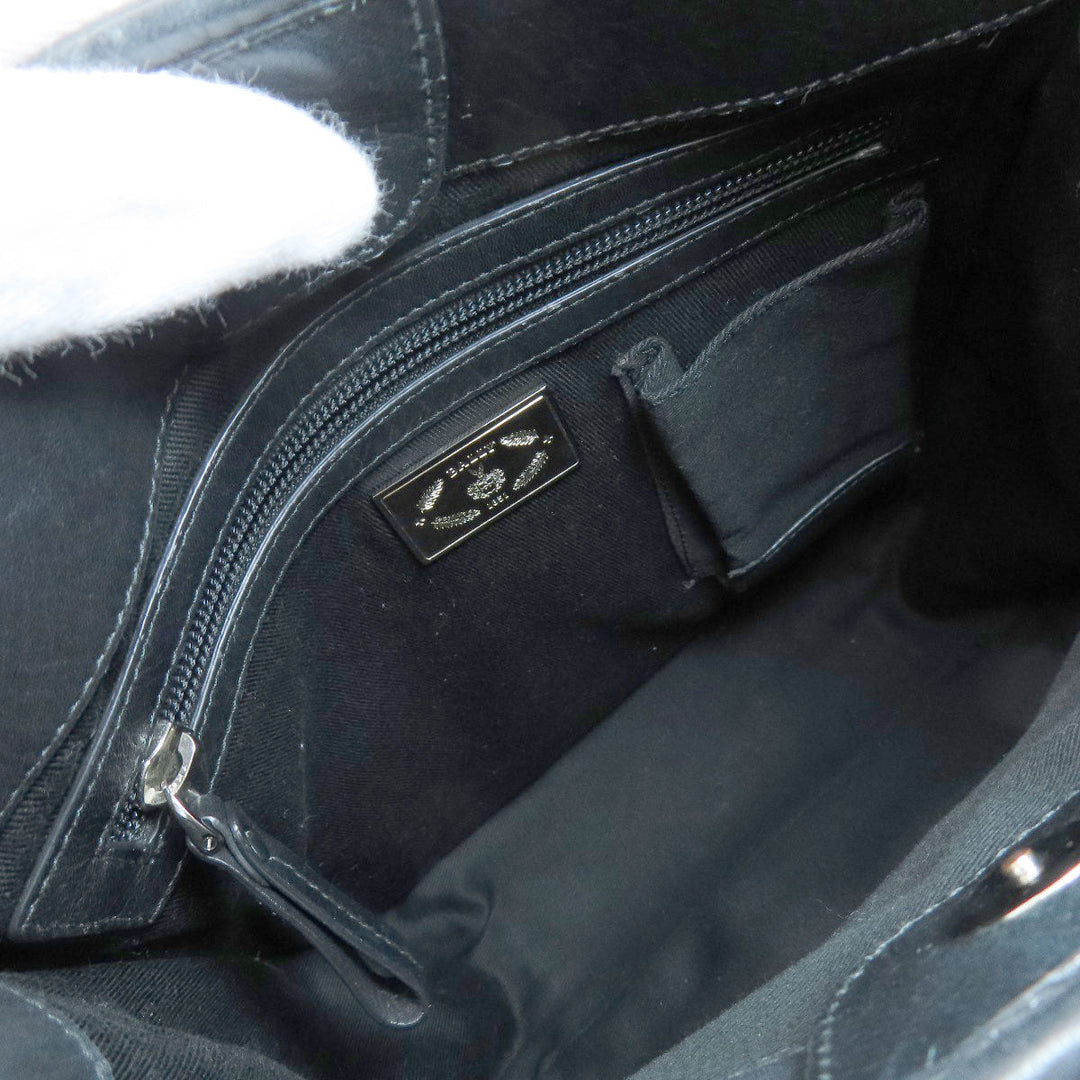 BALLY Shoulder Bag leather black stripe Women Used Authentic