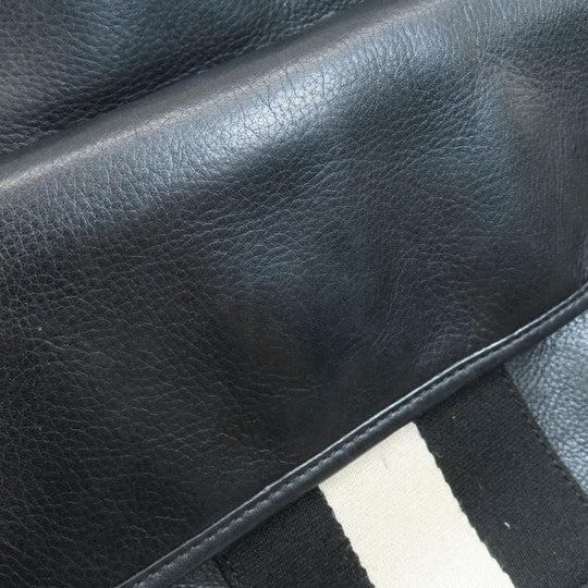 BALLY Shoulder Bag leather black stripe Women Used Authentic