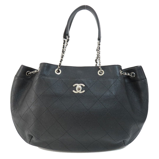 CHANEL Tote Bag Calfskin black Chain Bag COCO Mark SilverMetal
