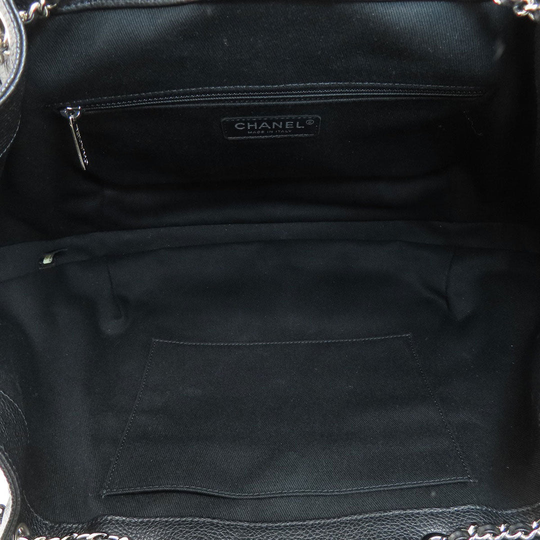 CHANEL Tote Bag Calfskin black Chain Bag COCO Mark SilverMetal