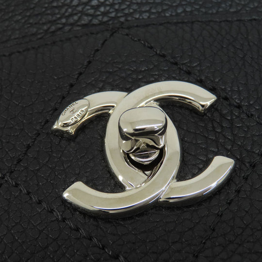 CHANEL Tote Bag Calfskin black Chain Bag COCO Mark SilverMetal
