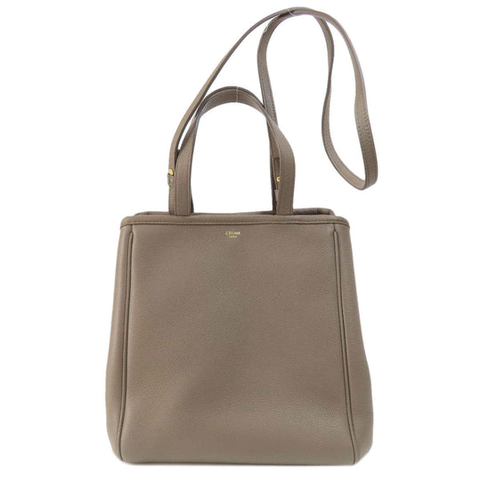 CELINE Tote Bag Calfskin Brown logo 2WAY Women Used Authentic