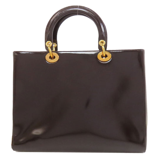 Christian Dior Tote Bag Patent leather Brown Lady Dior Women Used Authentic