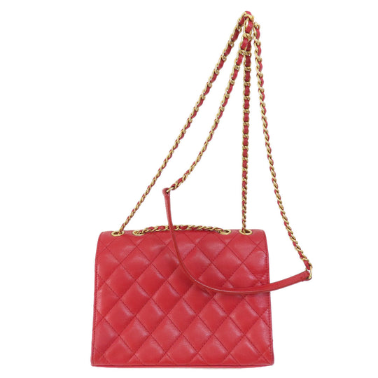 CHANEL Shoulder Bag lambskin Red ChainShoulder Matelasse SilverMetal