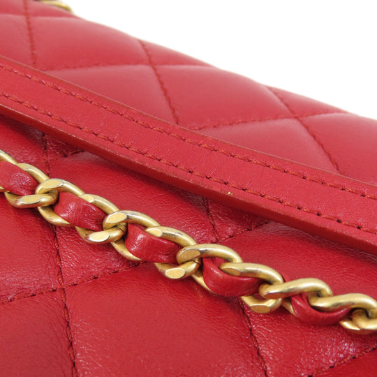 CHANEL Shoulder Bag lambskin Red ChainShoulder Matelasse SilverMetal