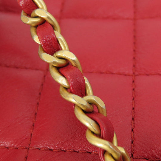 CHANEL Shoulder Bag lambskin Red ChainShoulder Matelasse SilverMetal