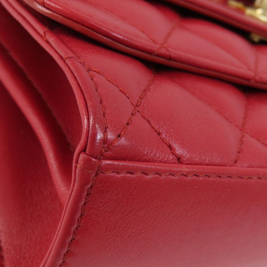 CHANEL Shoulder Bag lambskin Red ChainShoulder Matelasse SilverMetal