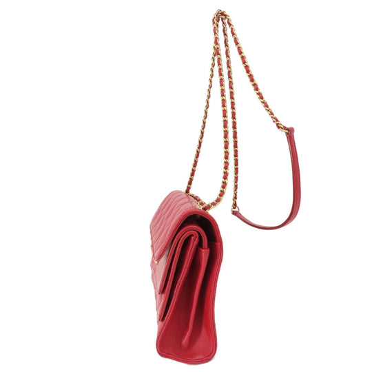 CHANEL Shoulder Bag lambskin Red ChainShoulder Matelasse SilverMetal