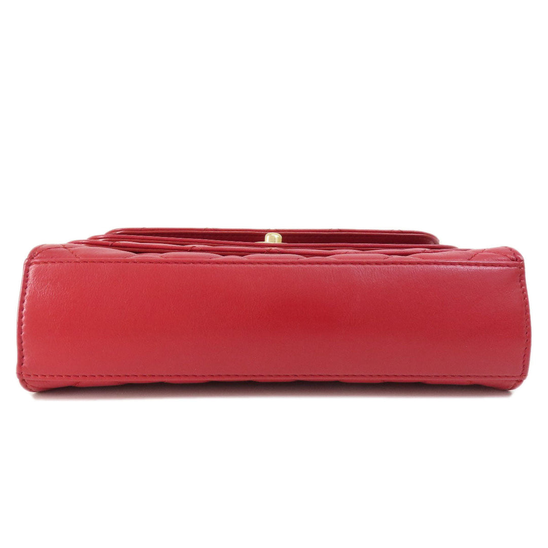 CHANEL Shoulder Bag lambskin Red ChainShoulder Matelasse SilverMetal