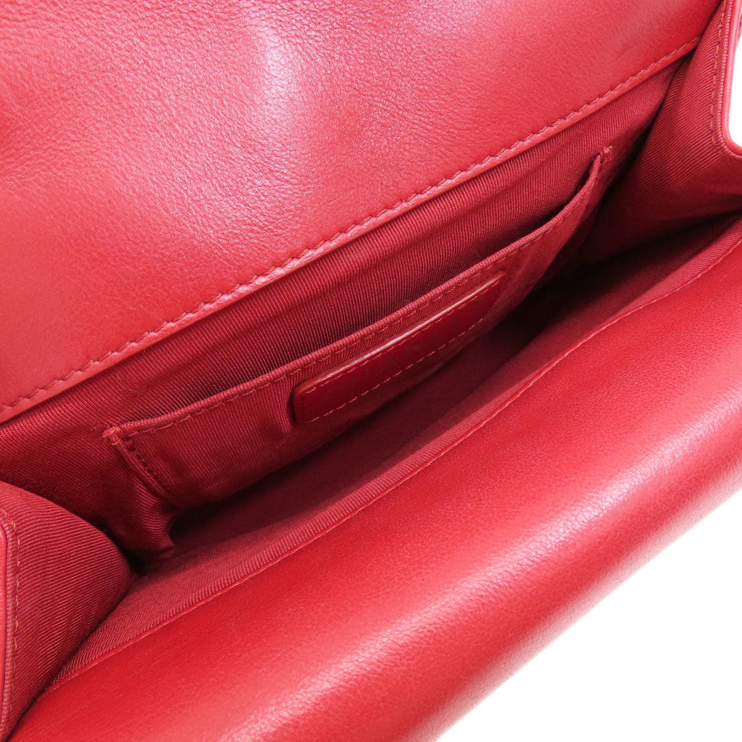 CHANEL Shoulder Bag lambskin Red ChainShoulder Matelasse SilverMetal