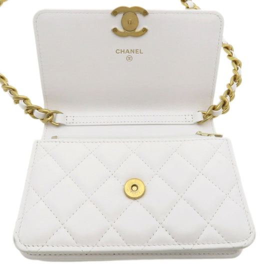 CHANEL Shoulder Bag lambskin white Chain Wallet COCO Mark Matelasse