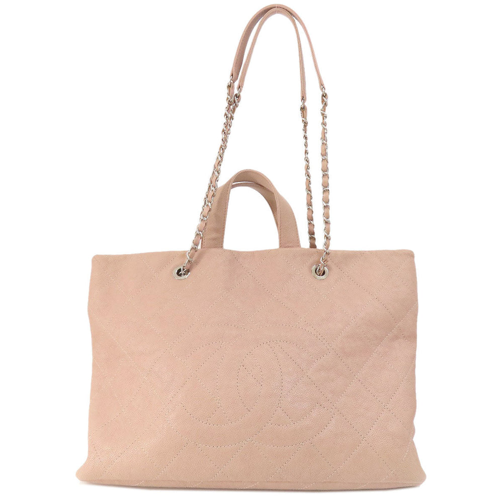 CHANEL Tote Bag Soft caviar skin pink COCO Mark 2WAY Matelasse SilverMetal Women Used Authentic