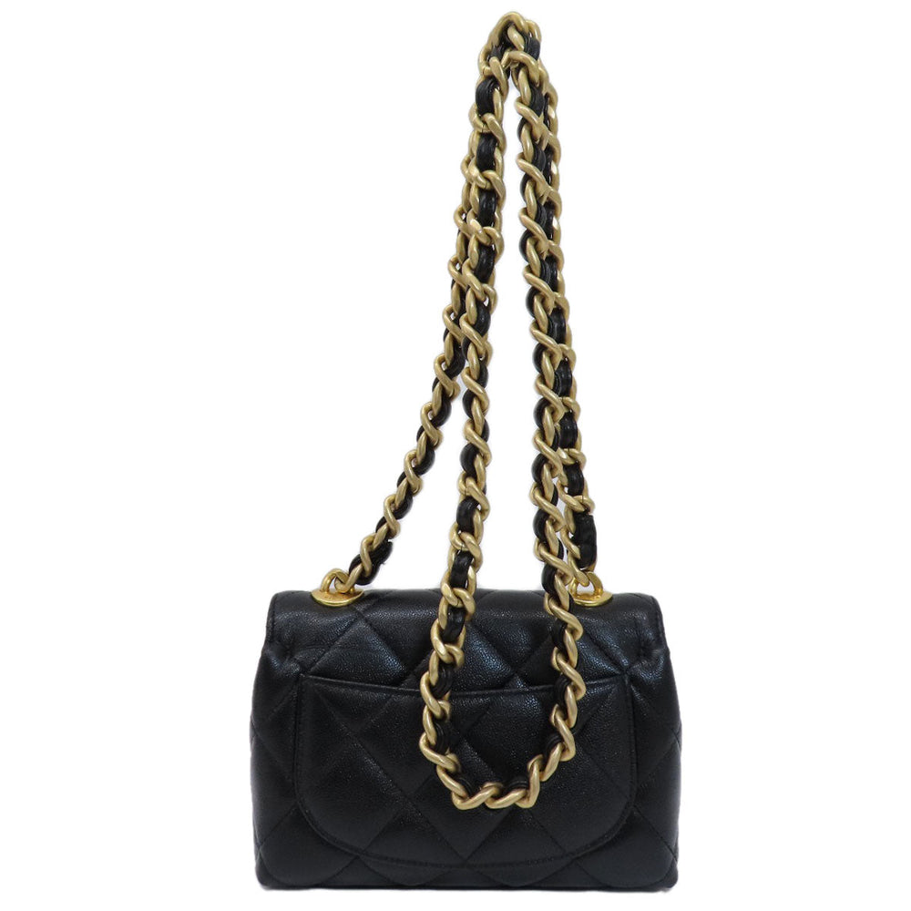 CHANEL Shoulder Bag Grained Calfskin Skin black ChainShoulder Matelasse COCO Mark Gold Metal