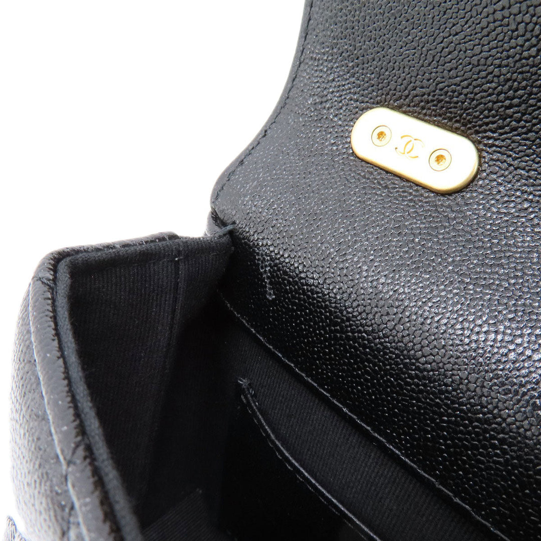 CHANEL Shoulder Bag Grained Calfskin Skin black ChainShoulder Matelasse COCO Mark Gold Metal