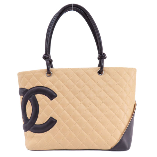 CHANEL Tote Bag Calfskin beige Cambon Line SilverMetal Women Used Authentic