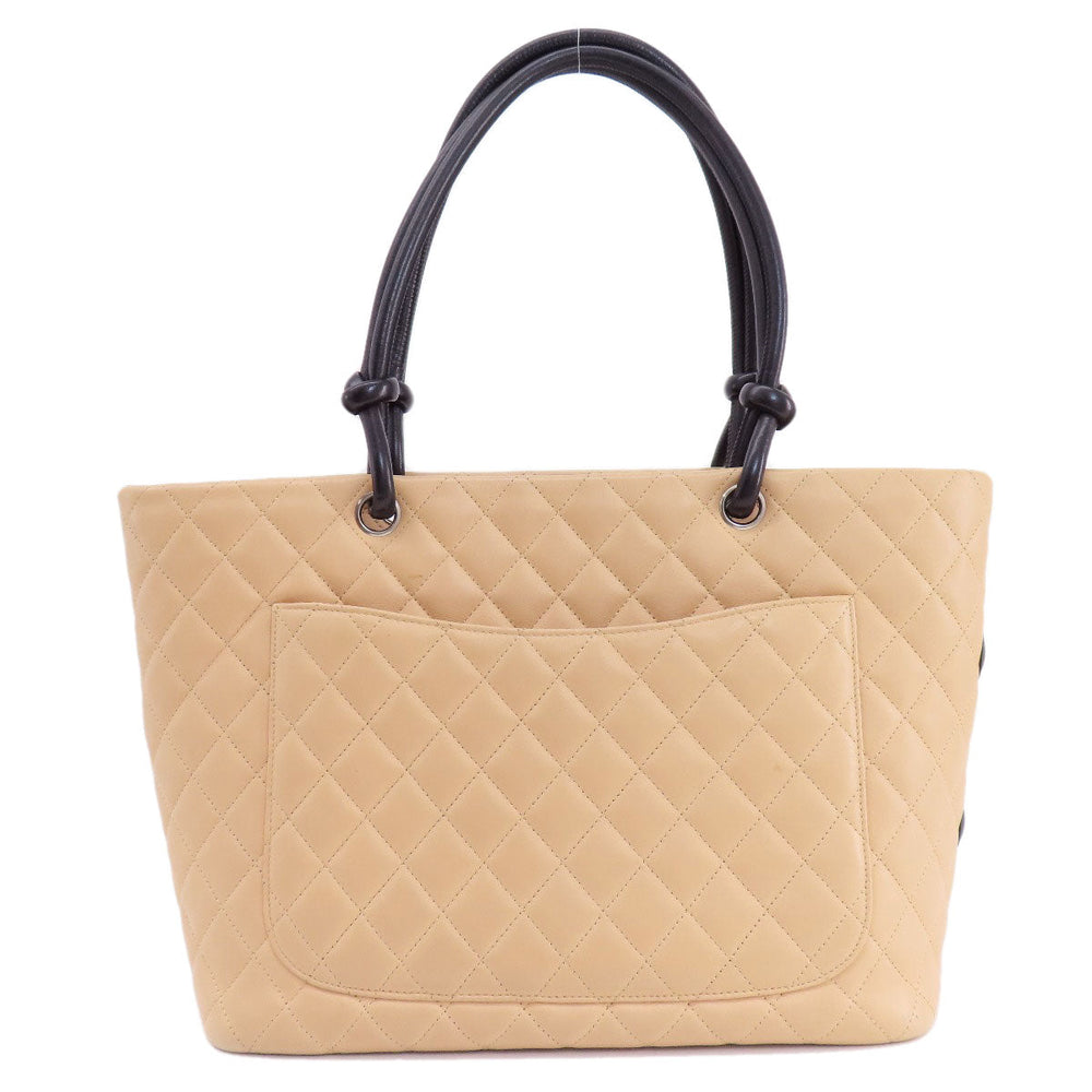 CHANEL Tote Bag Calfskin beige Cambon Line SilverMetal Women Used Authentic