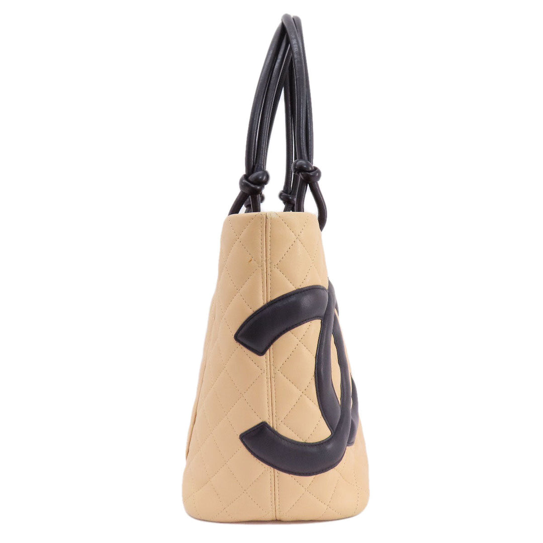 CHANEL Tote Bag Calfskin beige Cambon Line SilverMetal Women Used Authentic
