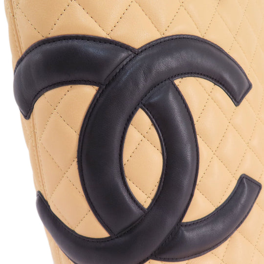 CHANEL Tote Bag Calfskin beige Cambon Line SilverMetal Women Used Authentic