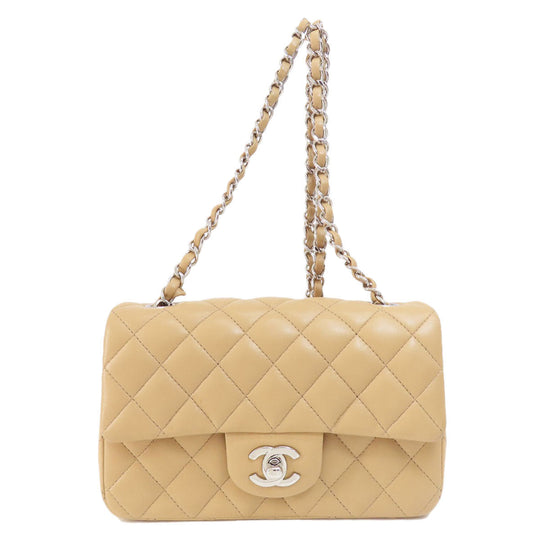 CHANEL Shoulder Bag lambskin beige ChainShoulder Matelasse SilverMetal