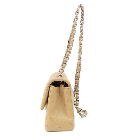 CHANEL Shoulder Bag lambskin beige ChainShoulder Matelasse SilverMetal