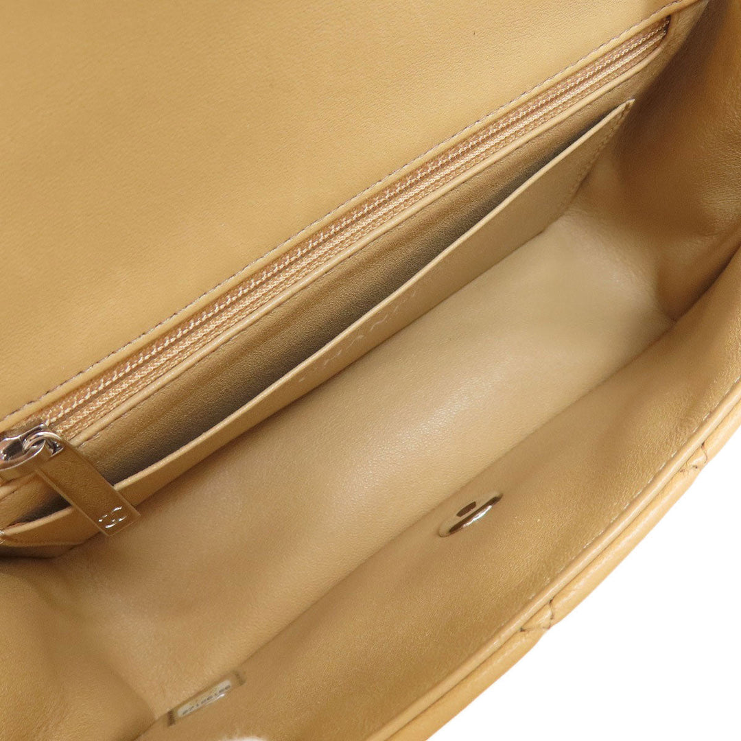 CHANEL Shoulder Bag lambskin beige ChainShoulder Matelasse SilverMetal