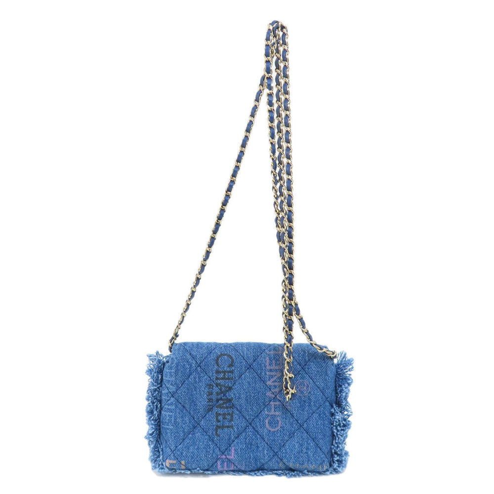 CHANEL Shoulder Bag denim blue Mini ChainShoulder Matelasse Gold Metal