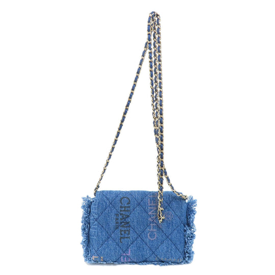 CHANEL Shoulder Bag denim blue Mini ChainShoulder Matelasse Gold Metal