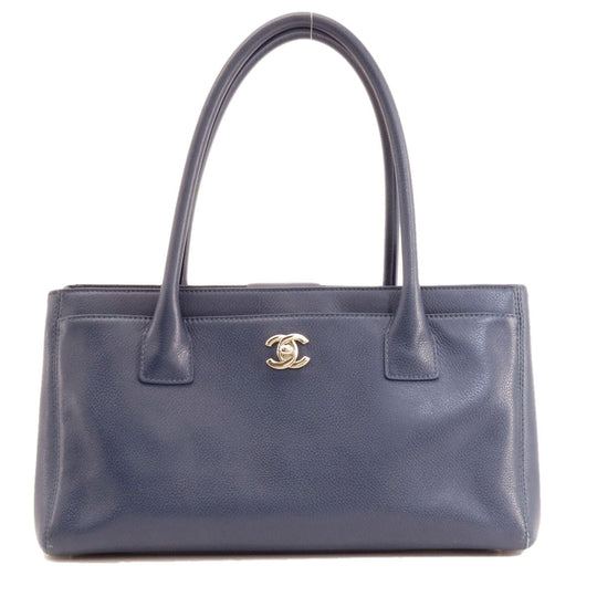 CHANEL Handbag Calfskin Navy Executive Tote SilverMetal