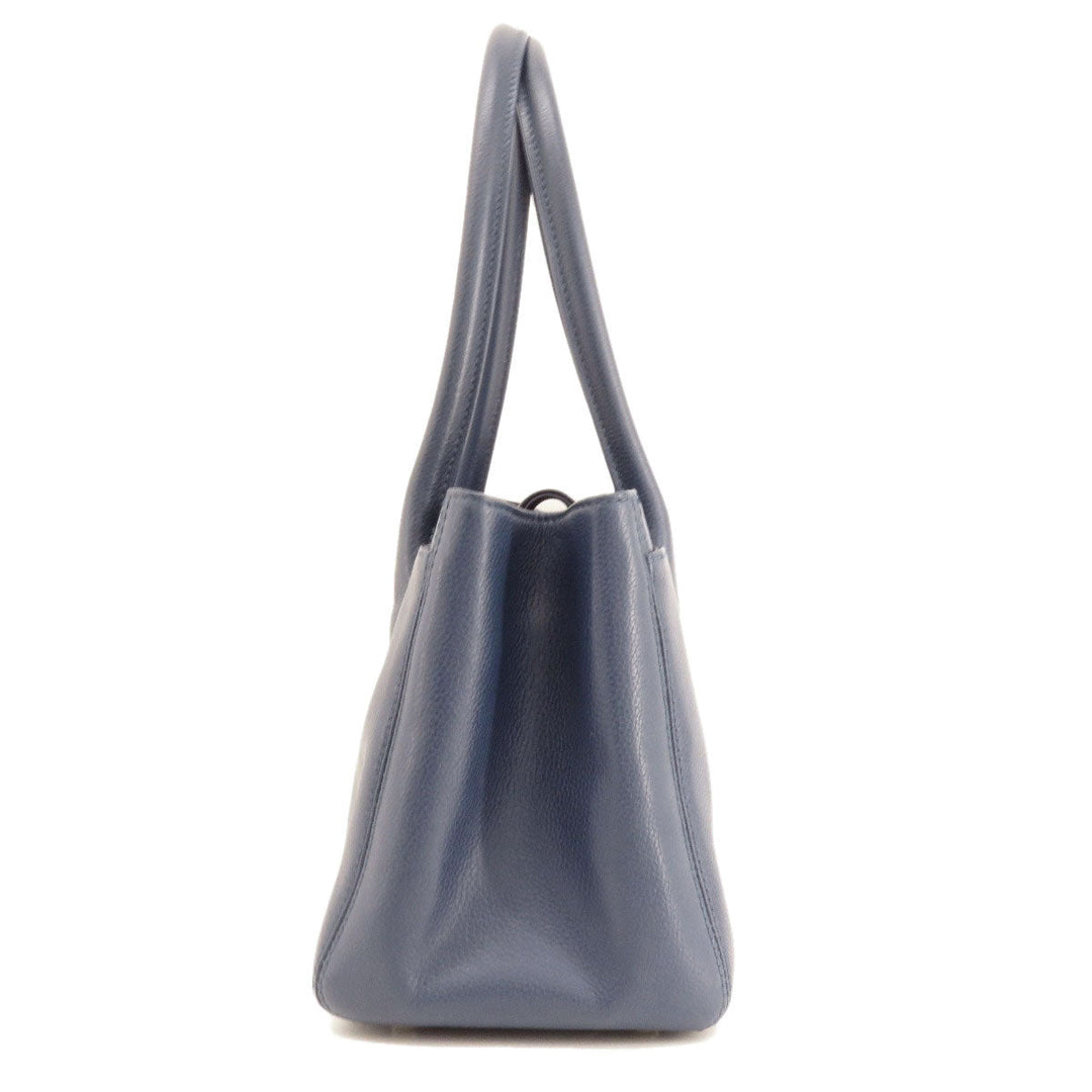 CHANEL Handbag Calfskin Navy Executive Tote SilverMetal