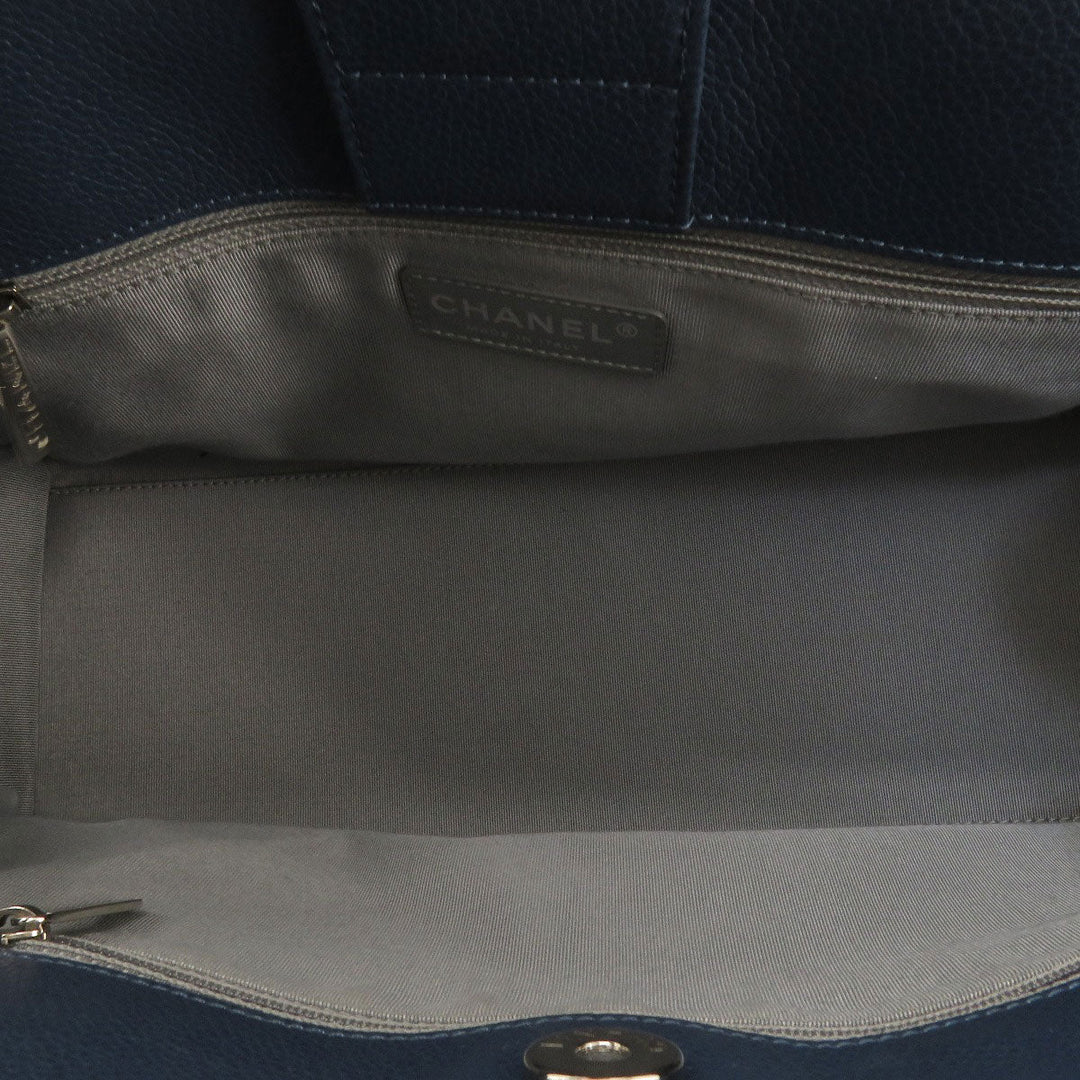 CHANEL Handbag Calfskin Navy Executive Tote SilverMetal