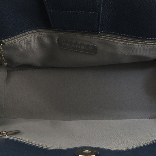 CHANEL Handbag Calfskin Navy Executive Tote SilverMetal
