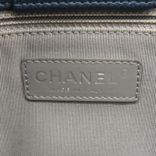 CHANEL Handbag Calfskin Navy Executive Tote SilverMetal