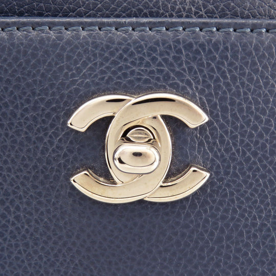 CHANEL Handbag Calfskin Navy Executive Tote SilverMetal