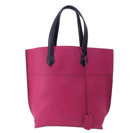 FENDI Tote Bag Calfskin Red logo Women Used Authentic