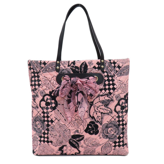 CHANEL Tote Bag cotton pink Camellia ribbon tote Women Used Authentic