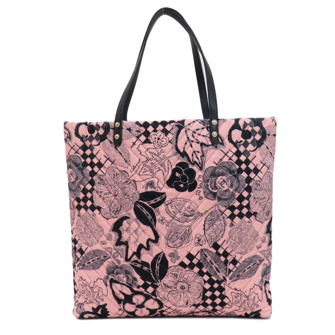 CHANEL Tote Bag cotton pink Camellia ribbon tote Women Used Authentic