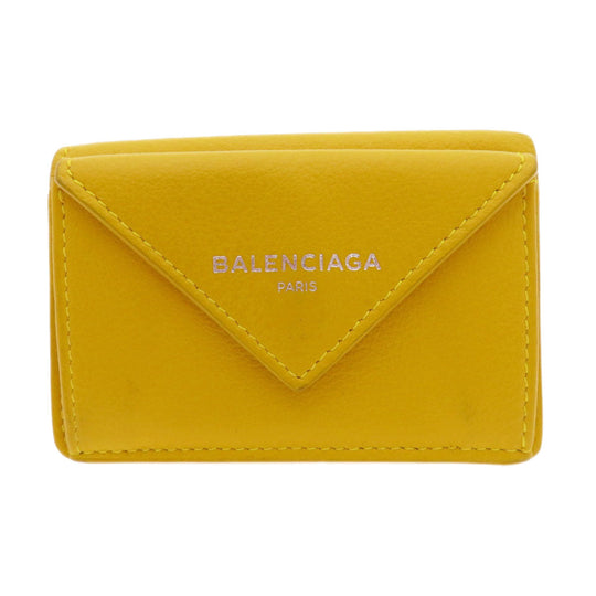 BALENCIAGA Bifold Wallet 391446 Calfskin yellow Compact Wallet Paper Women Used Authentic
